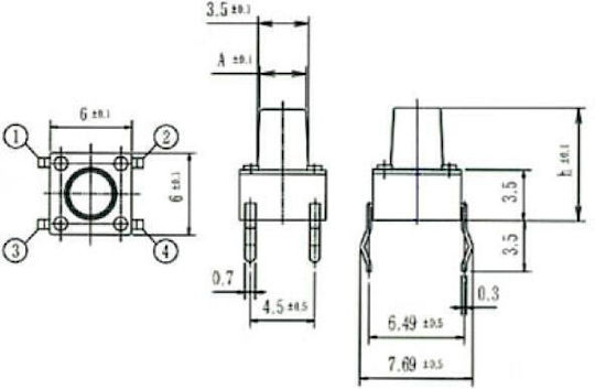 Tact Switch 6x6 7.00mm 180gf Tvdp01 1105gaf Jnf 01.084.0034 50 Τεμαχια