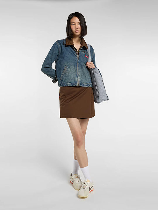Long Women's Jean Jacket Khaki Tinted Blue