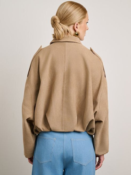 Μακρύ Γυναικείο Suede Bomber Jacket Μπεζ