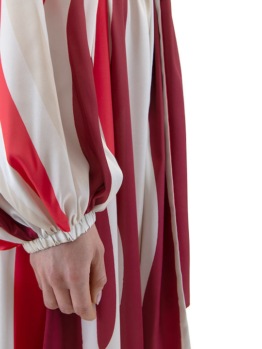 Summer Maxi Evening Satin Dress Ecru- Red- Bordeaux