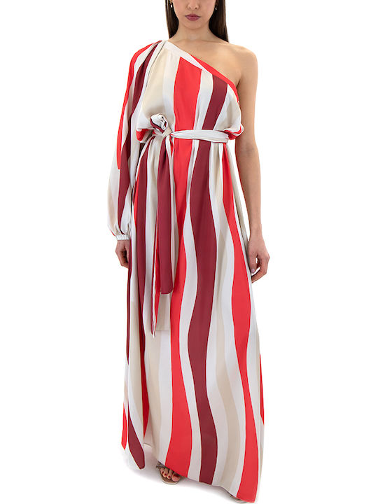 Summer Maxi Evening Satin Dress Ecru- Red- Bordeaux