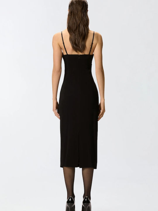 Summer Midi Evening Dress with Wrap Open Back with Tulle Black