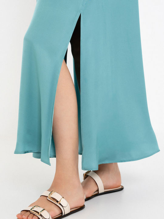 Summer Maxi Evening Slip Dress Satin Open Back Teal