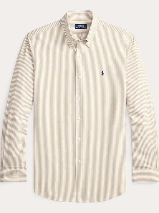 Shirt Long Sleeve Cotton Striped Beige