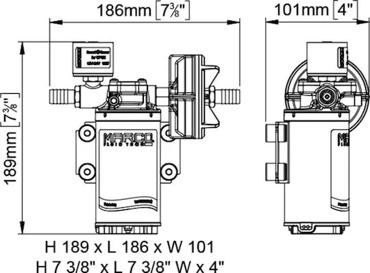 Marco Pressostatic Automatic Marine Bilge Pump 15.0lpm 36.3psi 12/24v Up3/e