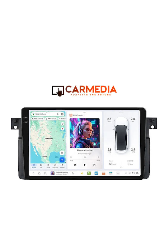 Carmedia Sistem Audio Auto pentru BMW Serie 3 (E46) 1998-2005 (Bluetooth/USB/AUX/WiFi/GPS/Apple-Carplay/Android-Auto) cu Ecran Tactil 9.5"