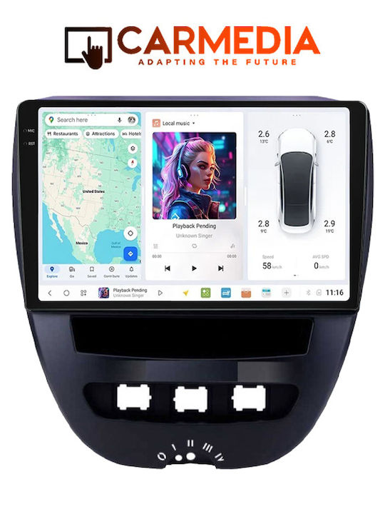 Carmedia Sistem Audio Auto pentru Peugeot 107 Toyota Aygo Citroen C1 BMW X1 2005-2014 (Bluetooth/USB/AUX/WiFi/GPS/Apple-Carplay/Android-Auto) cu Ecran Tactil 10.36"