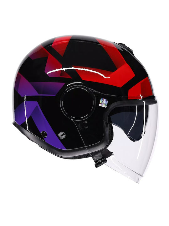 AGV Eteres Camogli Black/Red/Purple Motorcycle Helmet Jet ECE 22.06 1350gr with Sunvisor