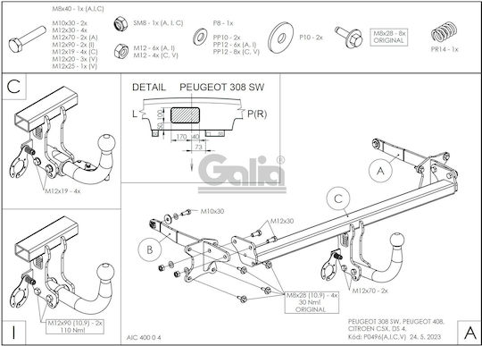 Cârlig de remorcare vertical automat Citroen C5 X 2022