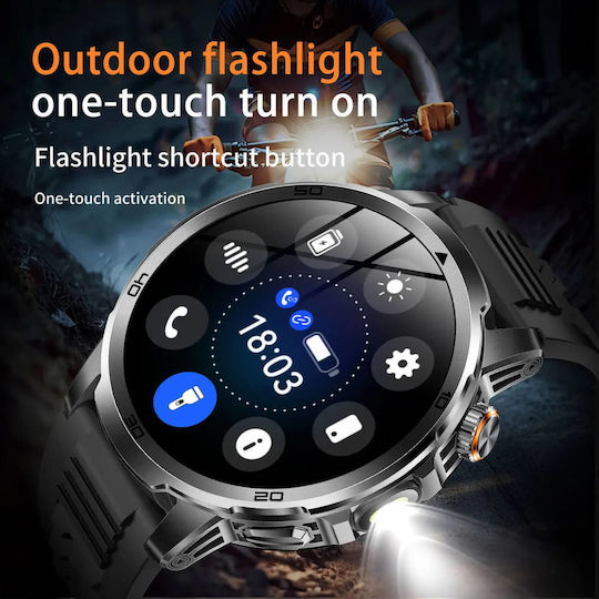 Microwear AK95 Smartwatch cu Pulsometru (Silicon Negru)