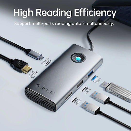 Orico USB-C Docking Station με HDMI 4K PD Ethernet Ασημί (PW11-6PCR-GY-EP)