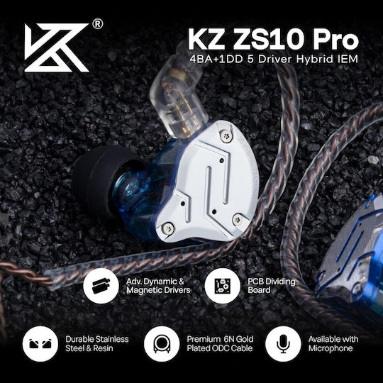 Ακουστικά Ψείρες In Ear Kz Zs10 Pro Μπλε
