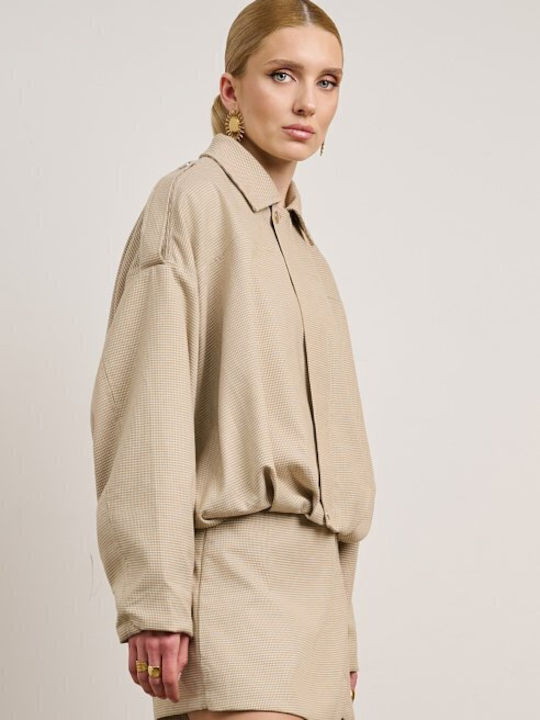 Μακρύ Γυναικείο Bomber Jacket Μπεζ