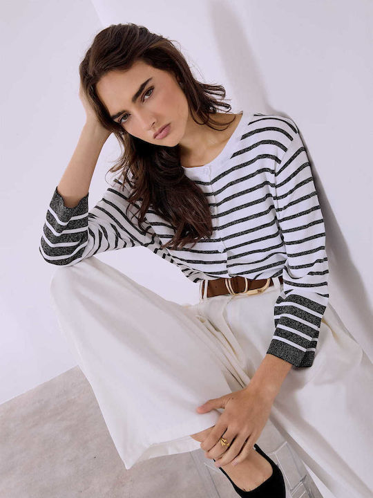 Celestino Women's Cardigan Striped Metallic Loose Fit Black
