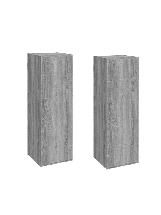 Wall-Mounted Living Room Cabinet with Lighting Grey 30.5x30x90cm