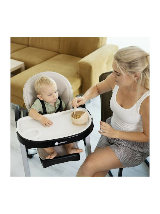 Petite & Mars Tasty Scaun Înalt De Masă Bebe Pliabil 3 În 1 Cu Înălțime Reglabilă Bej