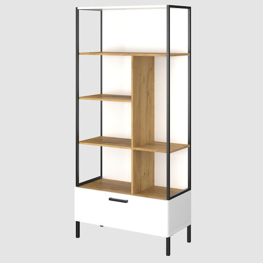 Βιβλιοθήκη Santes Gold Oak / White 90x42x197.5εκ.