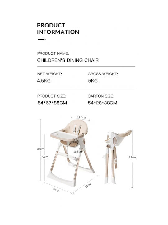 Little Mom Foldable Baby Highchair White
