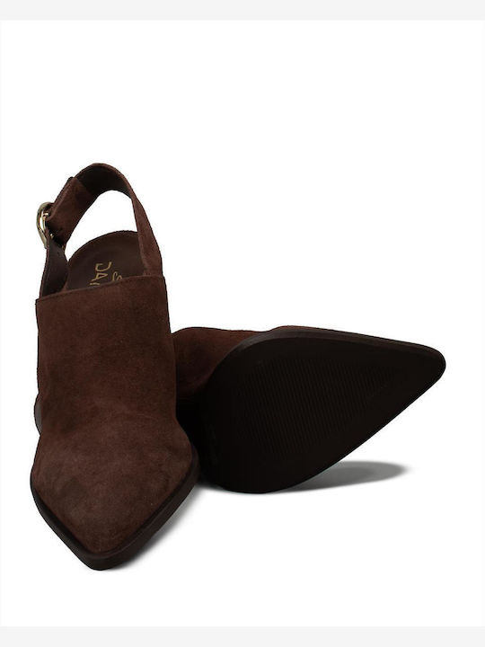 Leather Mules With High Heel In Brown Colour