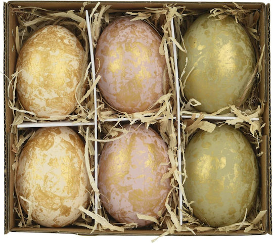 Set Of 6 Pieces Hanging Decorative Eggs Three Colours 4x6 Cm
