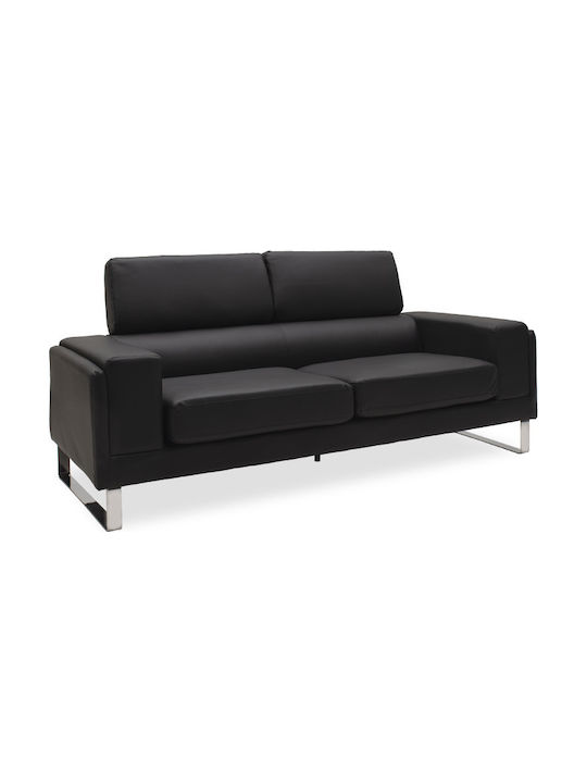 Shea Τριθέσιος Καναπές Δερματίνη Μαύρο - Inox 198x80x87εκ.