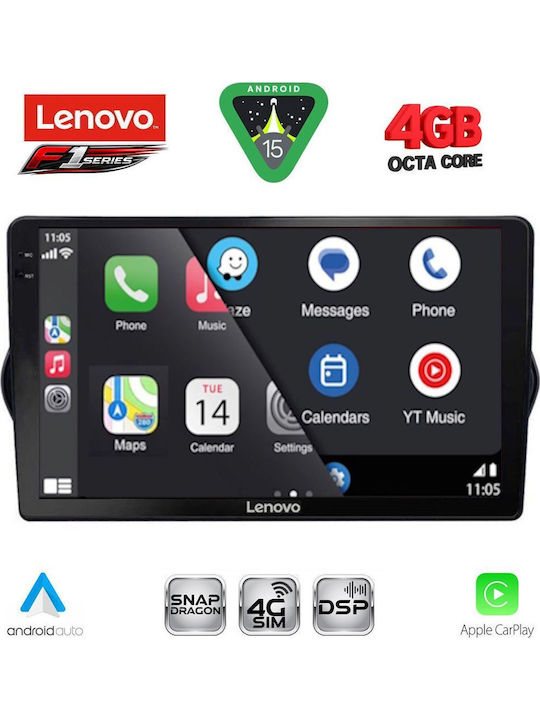 Lenovo Car Audio System for Fiat Tipo 2015-2023 (Bluetooth/USB/WiFi/GPS/Apple CarPlay/Android Auto) with 9" Touch Screen