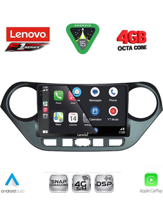 Lenovo Car Audio System for Hyundai i10 2014-2020 (Bluetooth/USB/WiFi/GPS/Apple CarPlay/Android Auto) with 9" Touch Screen