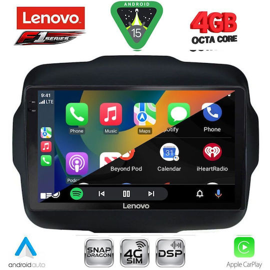Lenovo Car Audio System for Jeep Renegade 2014-2022 (Bluetooth/USB/WiFi/GPS/Apple CarPlay/Android Auto) with 9" Touch Screen