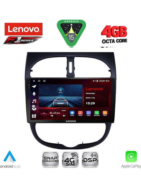 Lenovo Car Audio System for Peugeot 206 1998-2006 Bluetooth USB WiFi GPS Apple CarPlay Android Auto with 9" Touch Screen