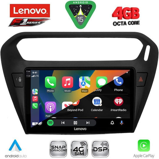 Lenovo Car Audio System for Peugeot 301 Citroen C-Elysee 2013 Bluetooth USB WiFi GPS Apple CarPlay Android Auto with 9" Touch Screen