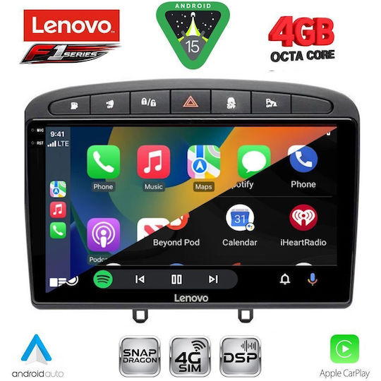 Lenovo Ηχοσύστημα Αυτοκινήτου για Peugeot 308 / RCZ 2007-2012 (Bluetooth/USB/WiFi/GPS/Apple-Carplay/Android-Auto) με Οθόνη Αφής 9"