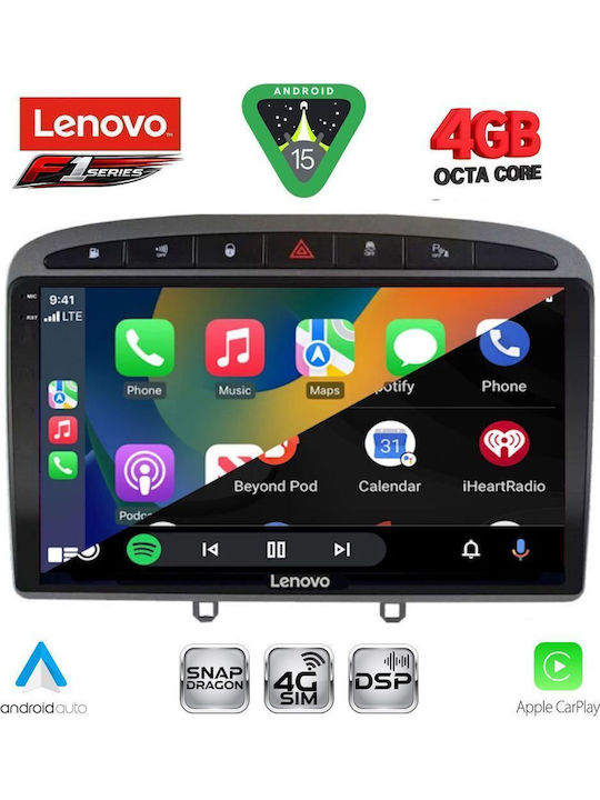 Lenovo Car Audio System for Peugeot 308 / RCZ 2007-2012 (Bluetooth/USB/WiFi/GPS/Apple CarPlay/Android Auto) with 9" Touch Screen