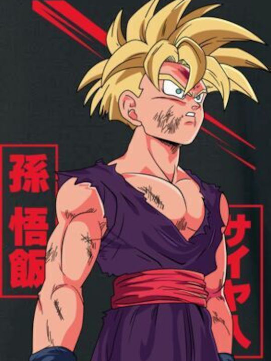 Блуза С Качулка Zip Super Saiyan 2 Gohan Battle Damaged Pop Culture Черна