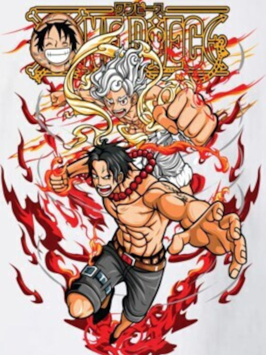 Kinderoberteile T-Shirts Weiß One Piece Ace Gear 5 Luffy Dynamisches Duo