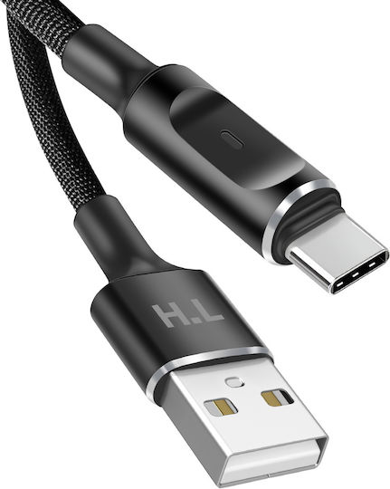 Avizar Usb-a To Usb-c Cable Led Stable 2.4a Charge Braided Nylon 1.5m Black