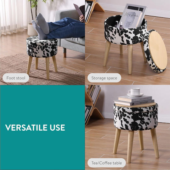 Taburet de Cameră de Zi cu Spațiu de Depozitare Îmbrăcat în Catifea Alb/negru 42x35x42cm