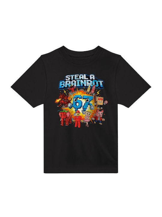 Kids T-shirt Black Steal A Brainrot 67 Roblox