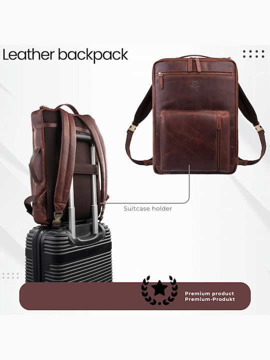 Premium Leather Urban Backpack Work Laptop Cognac Paolo Peruzzi Ay-31-cg