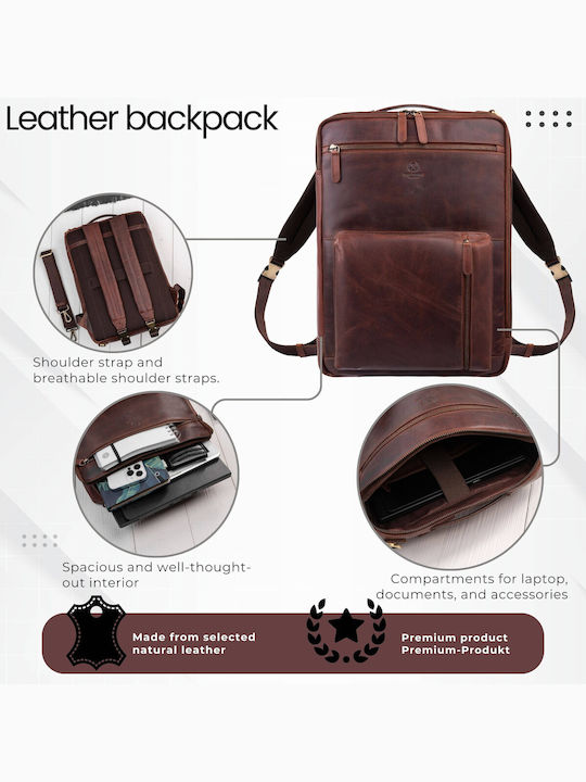 Premium Leather Urban Backpack Work Laptop Cognac Paolo Peruzzi Ay-31-cg