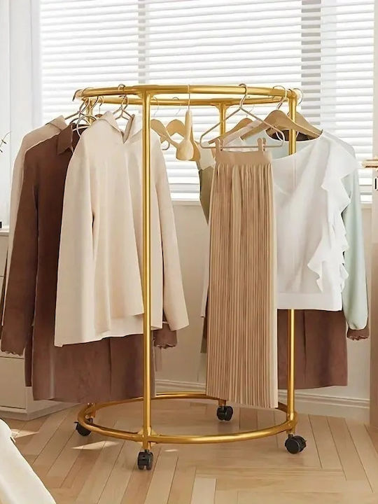 Rolling Floor Garment Rack Made of Gold Metal