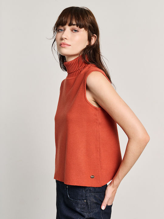 Women's Sleeveless Turtleneck Sweater Burnt Orange 63-207.054.N0086