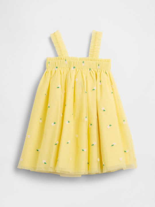 Girls Dress Sleeveless Tulle Floral Spring Yellow