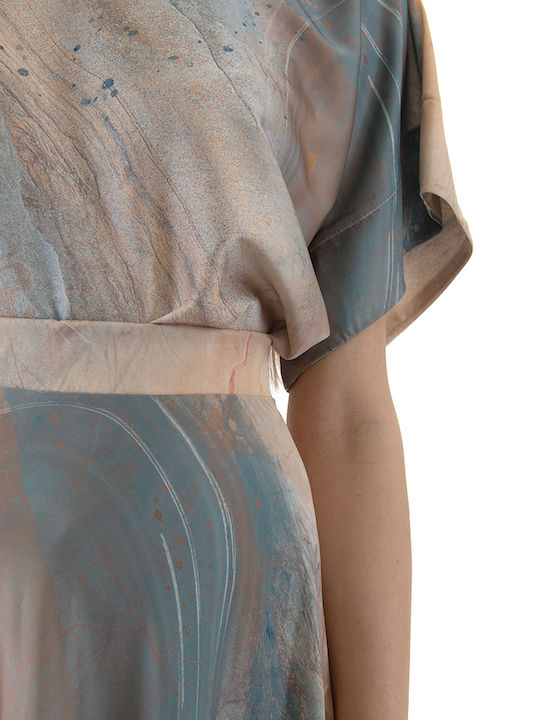 Γυναικείο Oversized T-shirt Καφε- Μπεζ- Μπλε