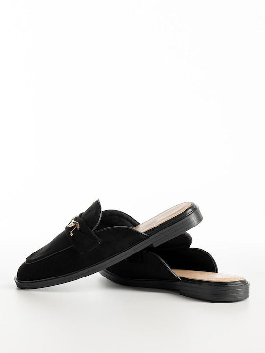 Flat Suede Mules In Black Colour