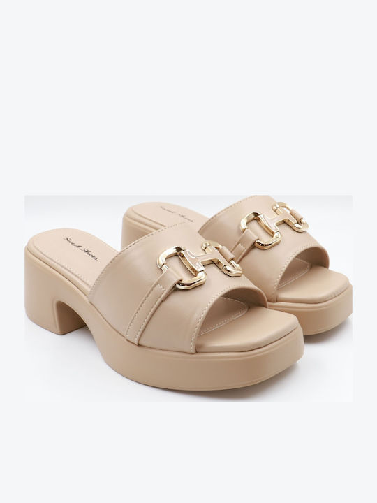 Mules With Heel In Pink Colour