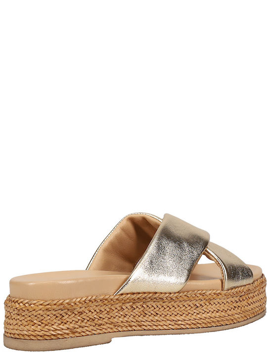 Sandale Flatforme Din Piele Pentru Femei Aurii