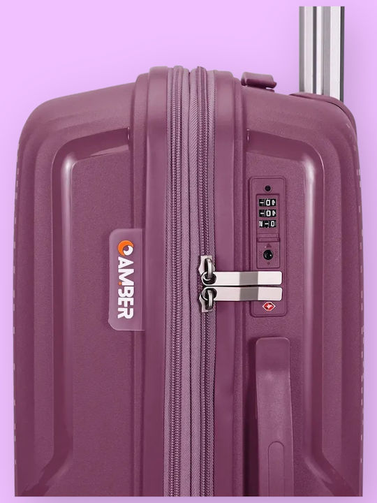 Amber Large Hard Travel Suitcase Purple with 4 Wheels Height 75cm