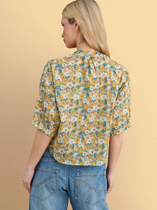 Long Sleeve Women's Shirt Yellow Floral