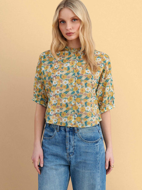 Long Sleeve Women's Shirt Yellow Floral