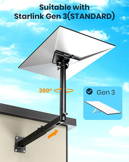 Starlink Gen 3 Suport Antenă Reglabil 360° Unghi de Înclinare 180° Adaptor Țeavă Accesorii de Fixare Montare pe Perete Acoperiș Metal Negru